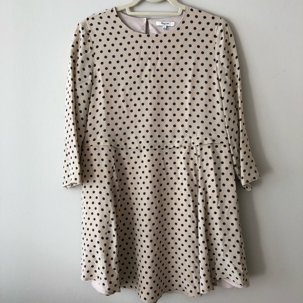 Madewell Silk Tan & Brown Polka Dot Dress Size Sm